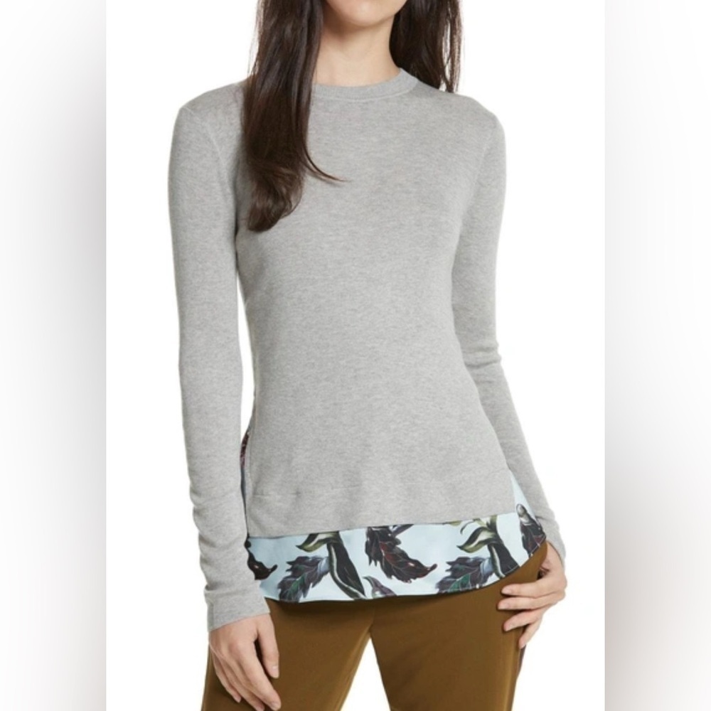 Ted Baker Karley Mineral Mockable Mixed Media Floral Sweater size 4 US 12